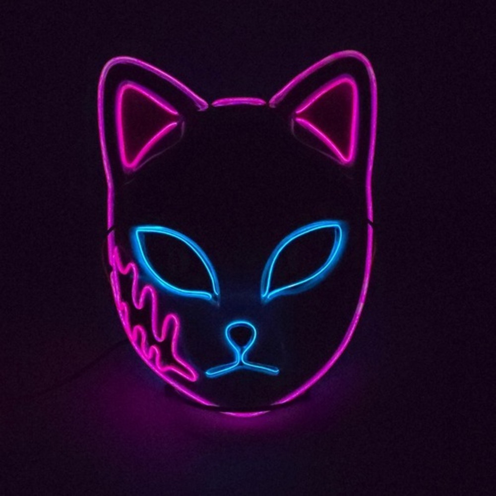 Demon Slayer Style LED Light Up Fox Rave Mask Anime Cosplay Purge Festival Party